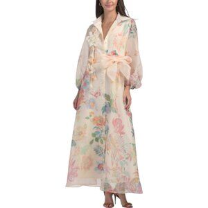 DALIA MACPHEE Balloon Sleeve Floral Print 3d Floral Applique Dress